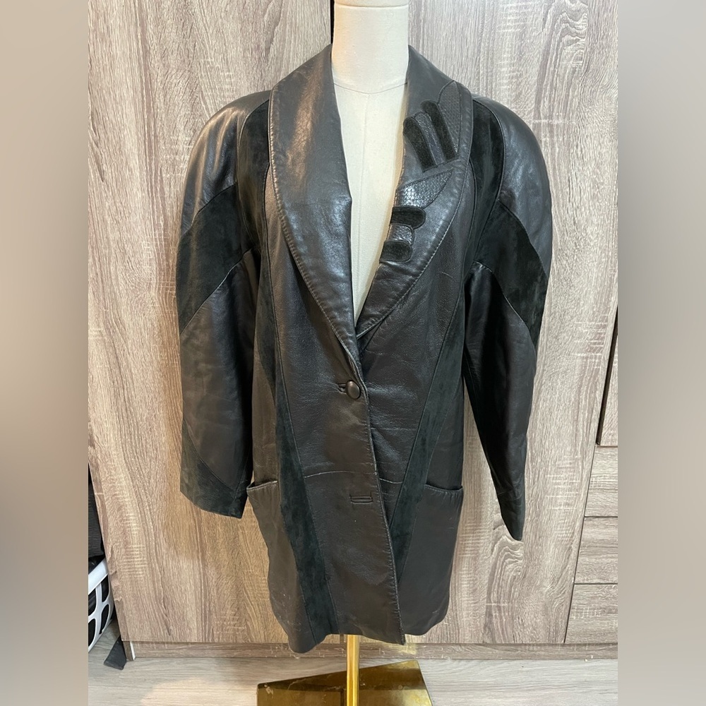 BOUTIQUE OF LEATHERS Vintage Black Aztec Design Genuine Leather Jacket. - Picture 4 of 15